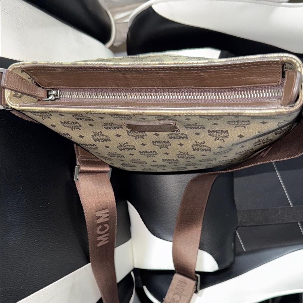 MCM Tan and Brown Logo Messenger Bag - Picture 13 of 14